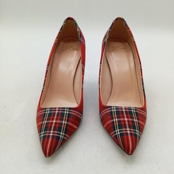 NEW J. Crew Elsie TARTAN Pumps Heels Red Holiday GINGHAM Tartan Plaid CHRISTMAS - Picture 4 of 15